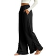 thumbnail image 4 of Vynhevius Women Solid Pants Wide‑Leg Elastic Drawstring Waist Pockets Loose Fit Casual Long Trousers, 4 of 6