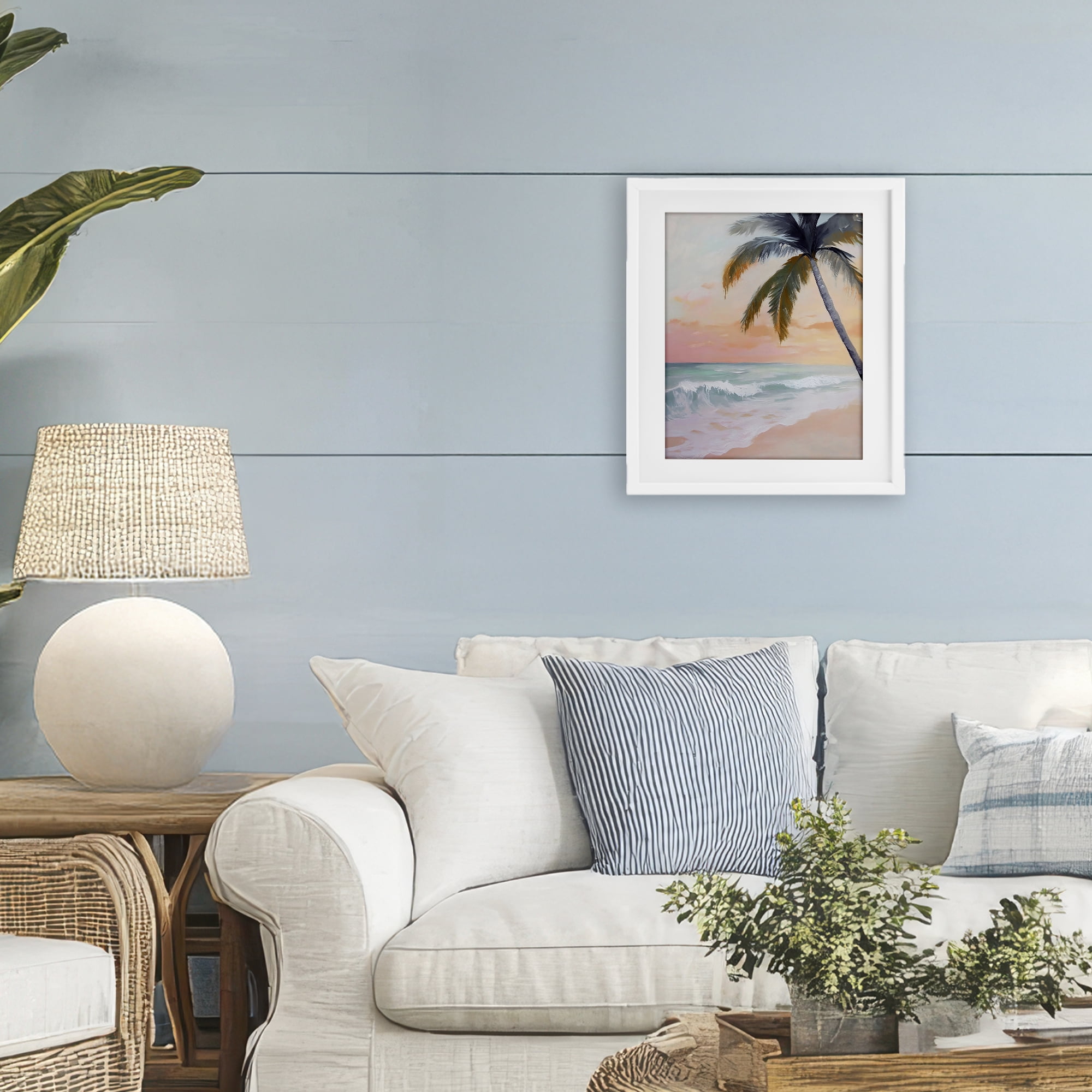 Stupell Industries Tranquil Sunset & Beach Palm White Framed Print Under Glass, design by Creative Studio