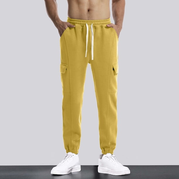 Pantalones largos para hombre, lisos, informales, con cintura elástica y bolsillos, deportivos