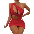 thumbnail image 3 of SAYOO - Vestido ajustado para mujer, color sólido, un hombro, diseño recortado, fiesta, ropa de calle, vestido de cóctel SAYOO  Moda, 3 of 9