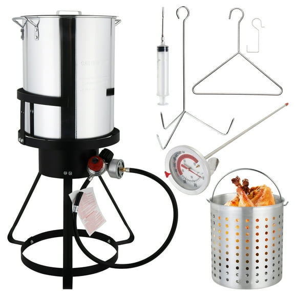 UBesGoo Outdoor Propane Fryer Pot Boiler 30qt Aluminum Turkey Fryer Outside with Injector Thermometer