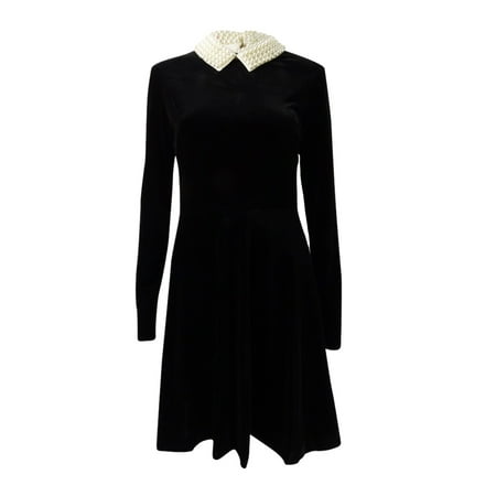 Betsey Johnson Velvet Imitation-Pearl-Collar Dress