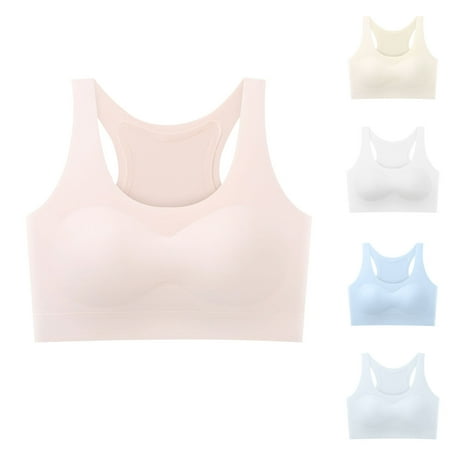Riecok Big Girl Sports Bra Seamless Cotton Training Tank Middle Aged Girls Comfortable Breathable Underwear No Steel Ring Thin Design With Built-in Chest Cushion Underwear Beige XXL