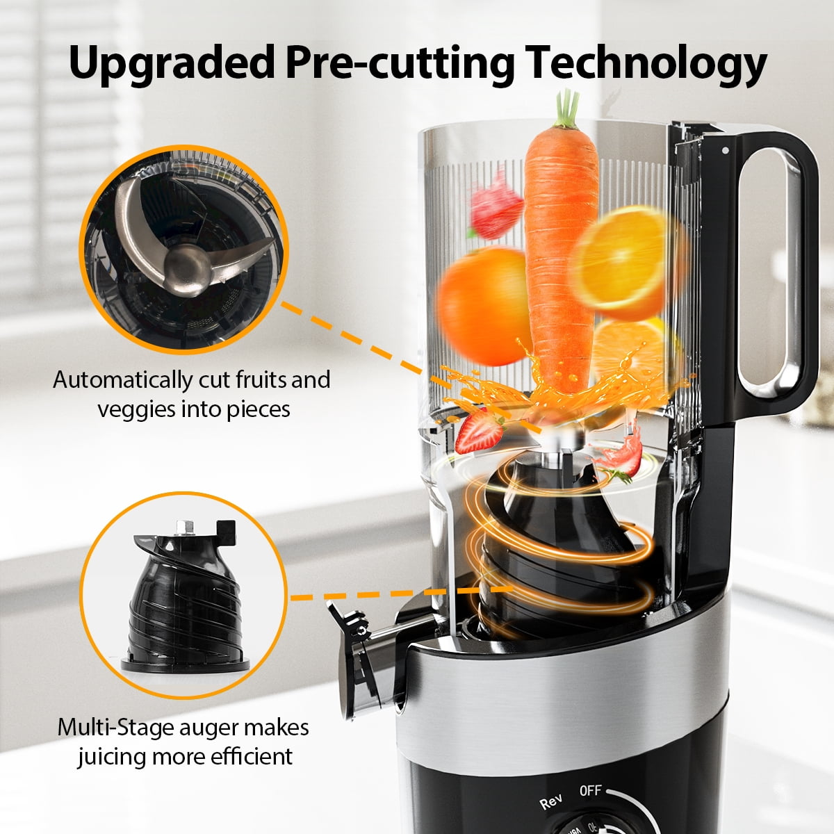 Aeitto Mega4 Cold Press Juicer, Juicer Machines with 4.35" Large Feed Chute for Whole Fruits & Vegetables, Slow Juicer Easy to Clean, Juice Extractor Self Feeding, Easy to Assemble