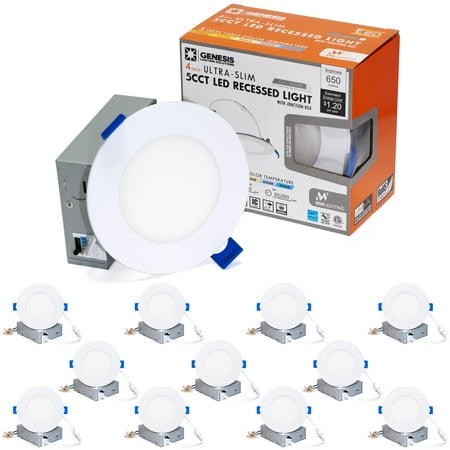 

MW Lighting 4 Inch Canless 5CCT Color Temperature Selectable Ultra-Slim Round LED Downlight with Junction Box 2700/3000/3500/4000/5000K Dimmable 650LM Energy Star (12 PACK)