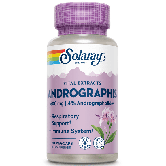 Solaray Andrographis Aerial Extract 600 mg | Healthy Immune System & Respiratory Tract Support | 30 Serv | 60 VegCaps