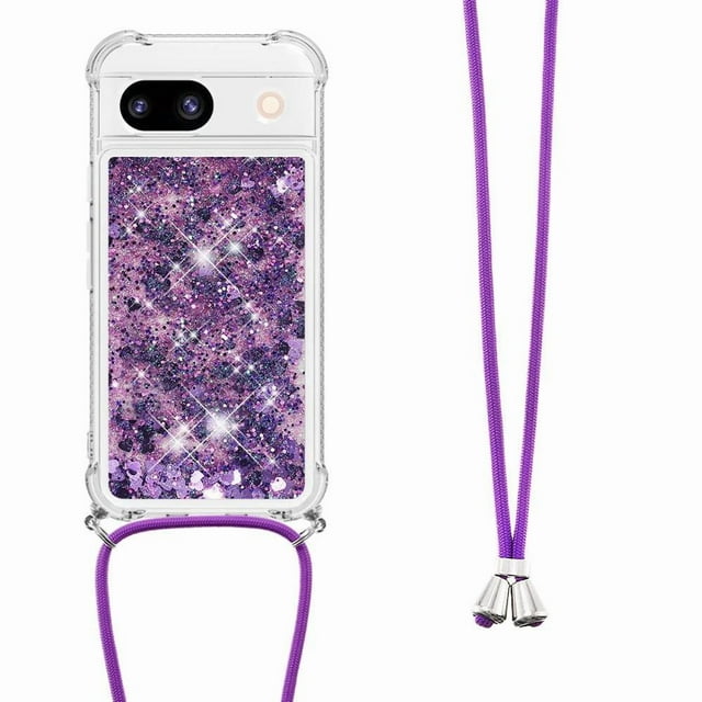 Funda FOXDOCK para Google Pixel 8A con Cuerda Ajustable, Brillo Líquido, Protección Antigolpes y Lente – Ideal para Regalo