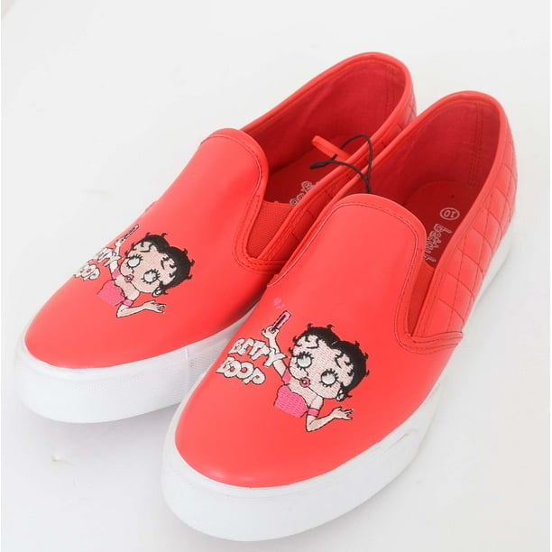 Betty Boop Red Sneakers Quilted Slip On Faux Leather Women's 