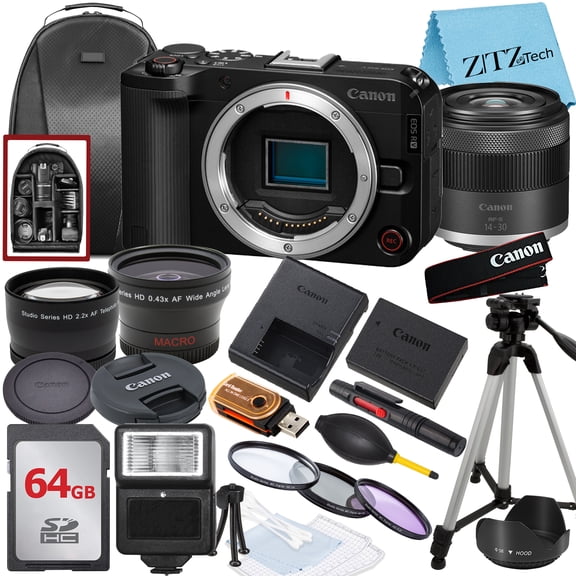 Canon EOS R50 V Mirrorless Camera with 14-30mm PowerZoom   64GB Memory Card   Tripod   ZeeTech Accessory Bundle (International Version)