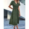 thumbnail image 6 of Women'S Casual Short Sleeve V Neck Maxi Hem Bohemian Resort Dress Military Green S, 6 of 9