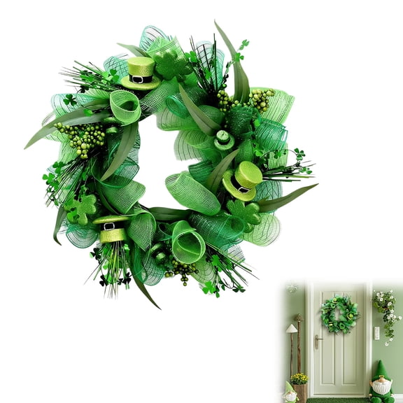 JHEHF 20'' St. Patrick'S Day Wreath Mesh Hanging Garland Wall Porch Front Door Decorations for Farmhouse Home Decor Holiday Season Party Supplies