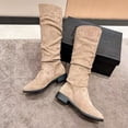 thumbnail image 5 of Gyexs Mid Calf Boots for Women Soft Suede Low Heel Comfortable Fall Winter Outdoor Boot with Side Zipper Sole Flat Slouchy Boots Z01 Khaki Size 8, 5 of 9