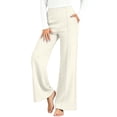 thumbnail image 5 of Women's High Waist Wide Leg Dress Pants, Front Seam Flare Trousers with Elastic Back Waist and Side Pockets, Lightweight Wrinkle Resistant Suiting Pants for Office Commute Daily Wear Beige L, 5 of 10