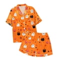 thumbnail image 4 of Orange Family Halloween Pajamas Satin Soft Short Sleeve Button Down Sleepwear Top and Shorts 2 Piece Pjs Lounge Set 2XL, 4 of 7