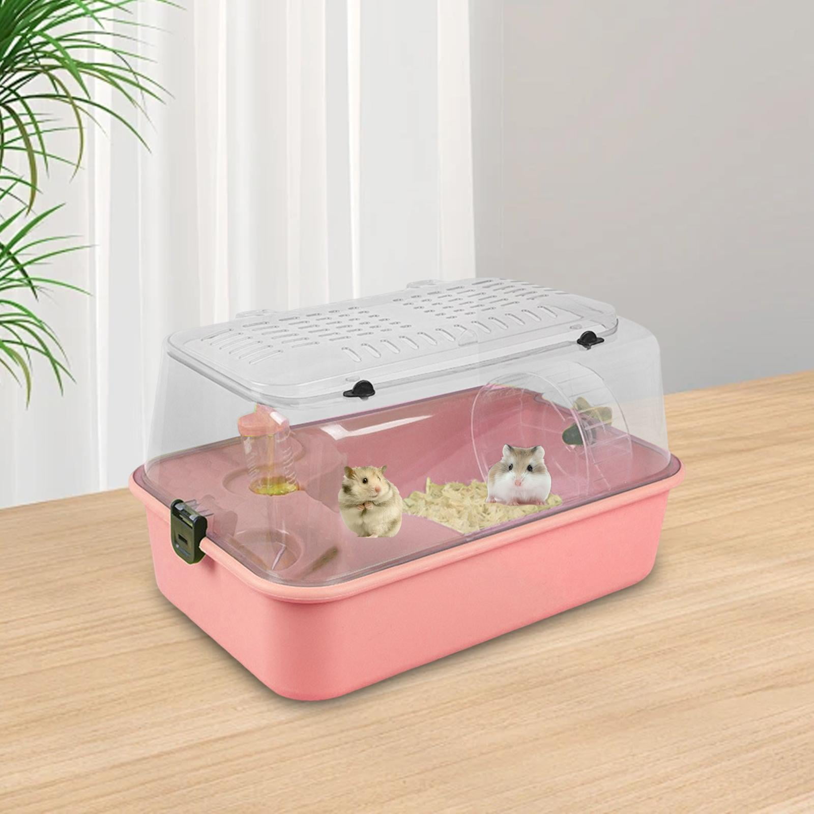 balikha Hamster Cage Run -out Carrier Sleep with Water Bottle Training Wheel Hamster Living Space Small Animal Cage for Mice Sugar Glider Pink