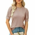 thumbnail image 2 of Tfken Women Tshirts For Summer Half Sleeve Crew Neck Solid Color Tops Trendy Daily Wear Female Comfortable Shirts Black, 2 of 4