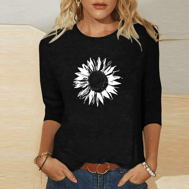 Fiudx Camisetas para Mujer Camiseta Estampada a La Moda para Mujer, Blusa de Mangas 3/4, Tops Informales con Cuello Redondo