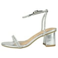 thumbnail image 2 of Top Moda Shoes Women Block Short Heels Open Toe Ankle Strap Bling Rhinestone CITY-1 Silver Metallic 10, 2 of 3