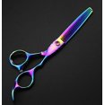 thumbnail image 4 of Juego de tijeras de peluquería de 15 cm (6 pulgadas) de acero japonés con acabado arcoíris y tijeras de entresacar para barberos., 4 of 4