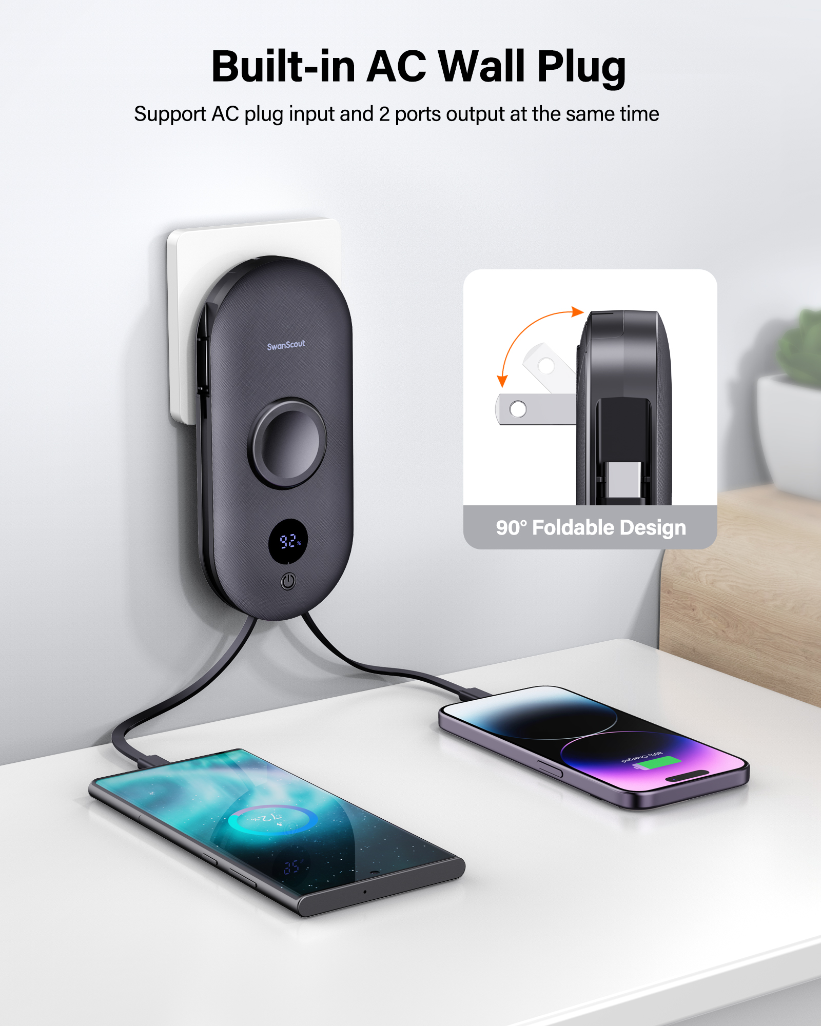 SwanScout 10000mAh Power Bank for Samsung Watch and Phone