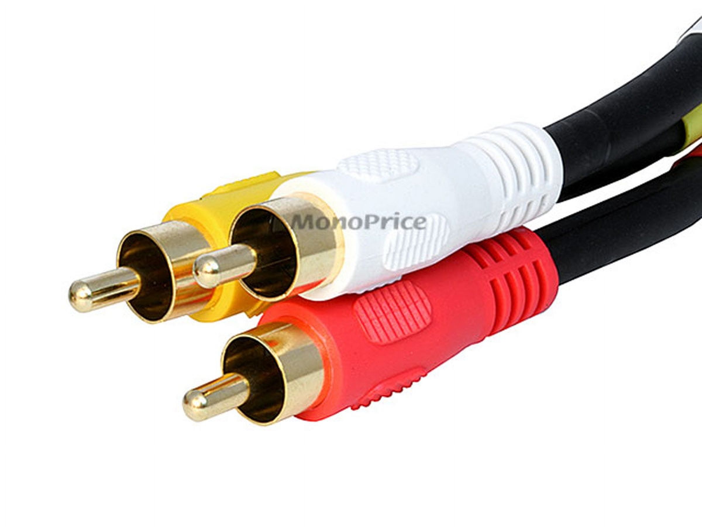 Monoprice Video Cable - 1.5 Feet - Black | Triple RCA Stereo Video Dubbing Composite Cable, Gold Plated Connectors - image 2 of 2