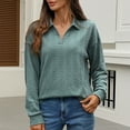 thumbnail image 6 of MIXUE Boho Tops For Women Autumn Winter Solid Color V Neck Lapel Long Sleeve Casual Basic Pullover Shirts For Women Tshirts Streetwear,Gray,XL, 6 of 7
