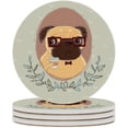 thumbnail image 2 of Round Drink Coasters 2 Pcs Pug Hipster with Cup of Coffee Absorbent Ceramic Coaster with Cork Base for Coffee Cups Housewarming Gift for Home Decor, 2 of 6