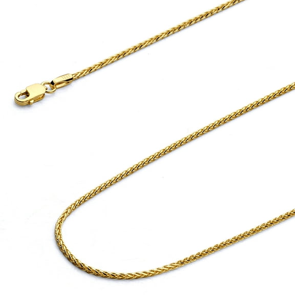 Wellingsale 14k Yellow Gold Polished 1mm Diamond Cut Round Wheat Chain Necklace with Lobster Claw Clasp - 18"