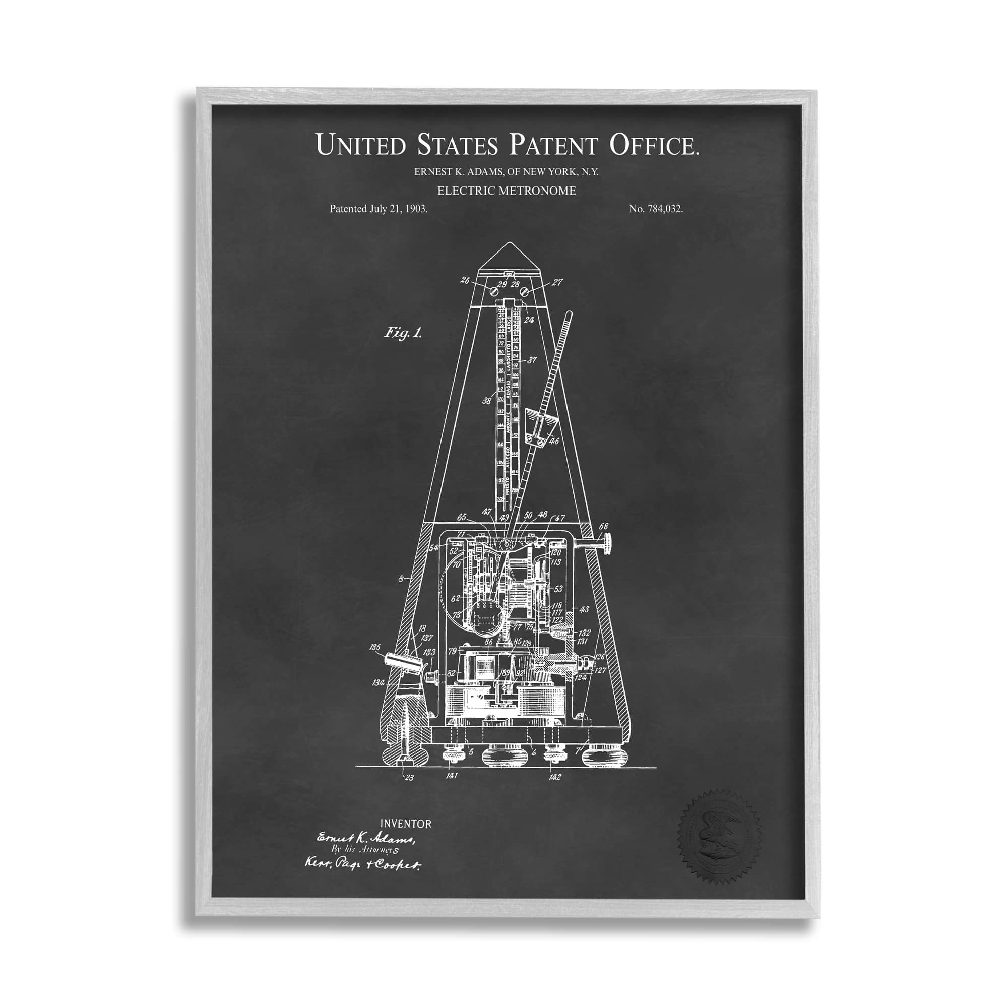Stupell Industries Detailed Tech Electric Metronome Patent Blueprint Diagram Framed Wall Art, 11 x 14, Design by Karl Hronek