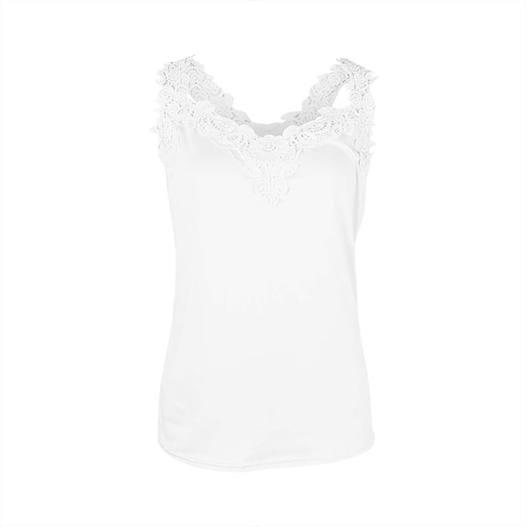 XIAONU Women's Solid Color Camisoles Scalloped Lace Tank Stretchy