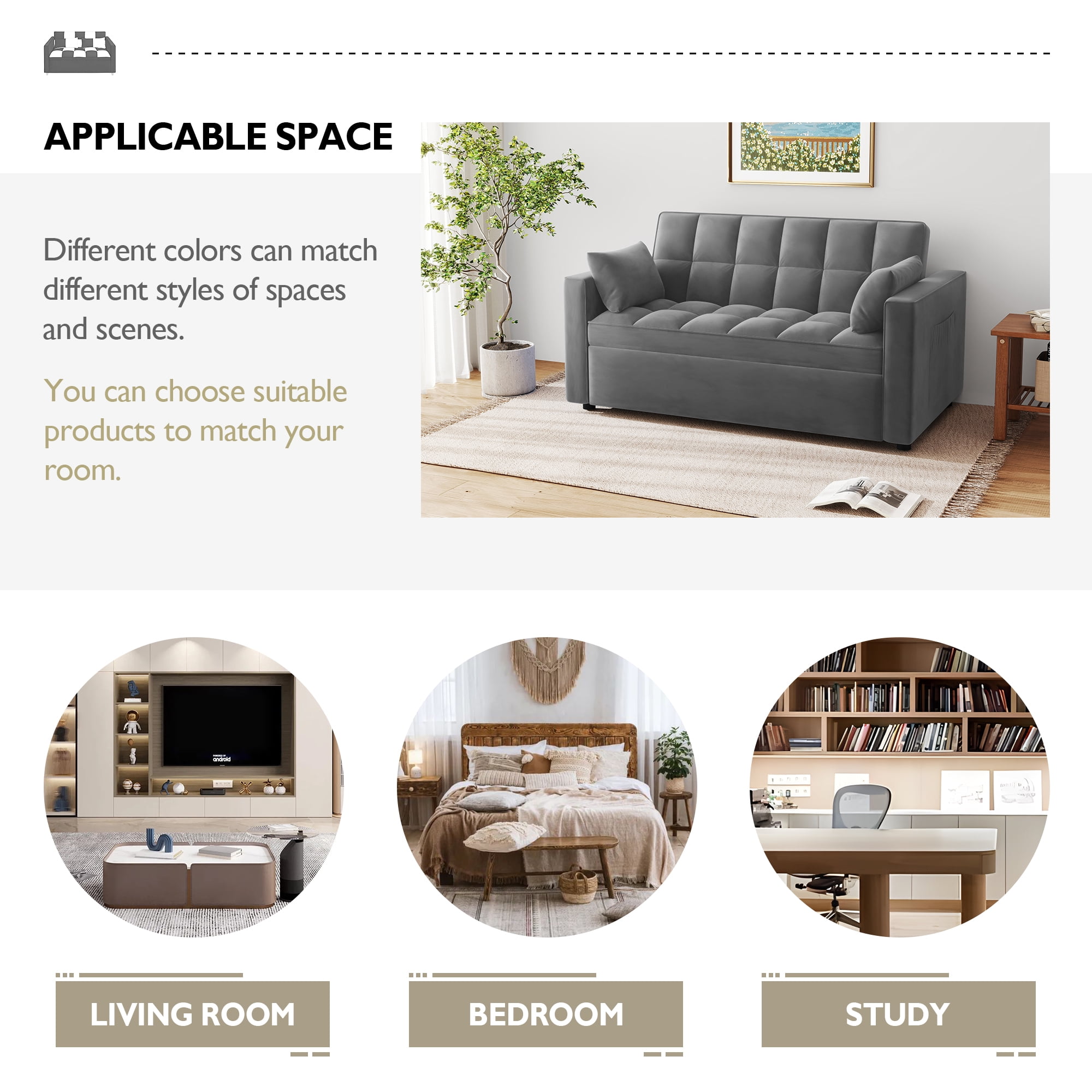 AENKYO Convertible Pull-Out Loveseat Sleeper Sofa Bed for Living Room, Modern Upholstered Futon in Dark Gray
