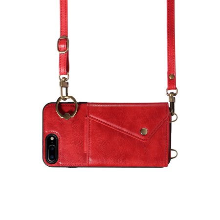 Crossbody Case for iPhone 8 Plus, Adjustable Shoulder Strap 47" / 1.2m, Finger Ring Holder with 6 Card Slots