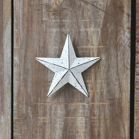 VHC Brands Patriotic Faceted Metal Star White Wall Hanging 4x4, Independence Day Decor, American Star Design, Distressed Appearance Metal Wall Hanging, Star Shape, Country, Matte White