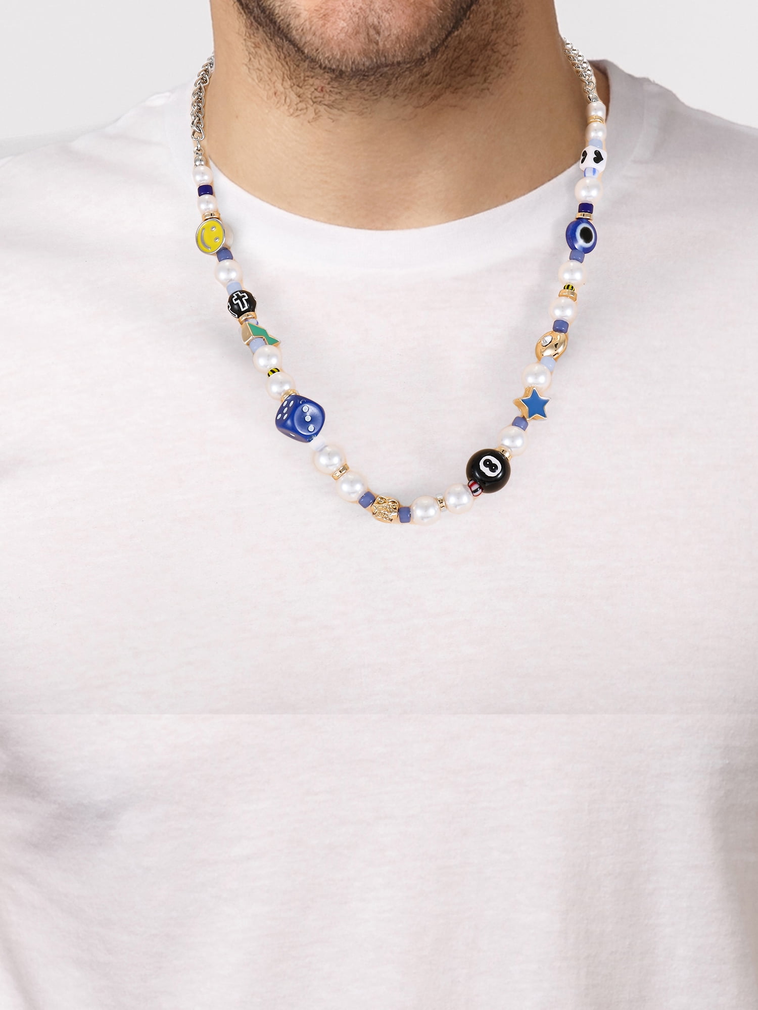 No Boundaries Men's Beaded Chain Necklace, Multicolor, 1 Pack