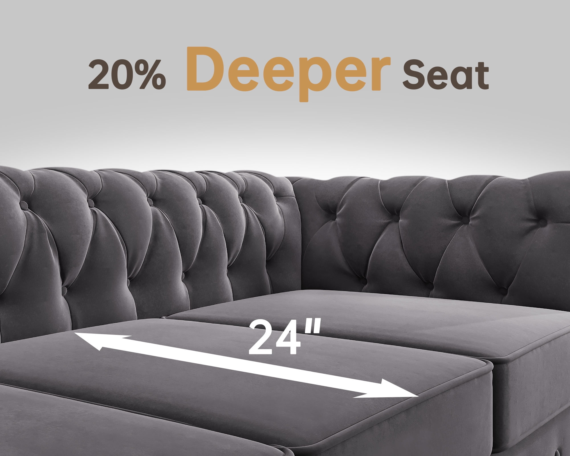Morden Fort Chesterfield Chair Loveseat and Sofa Set, 3 Pieces Living Room Velvet Couch Set, Grey