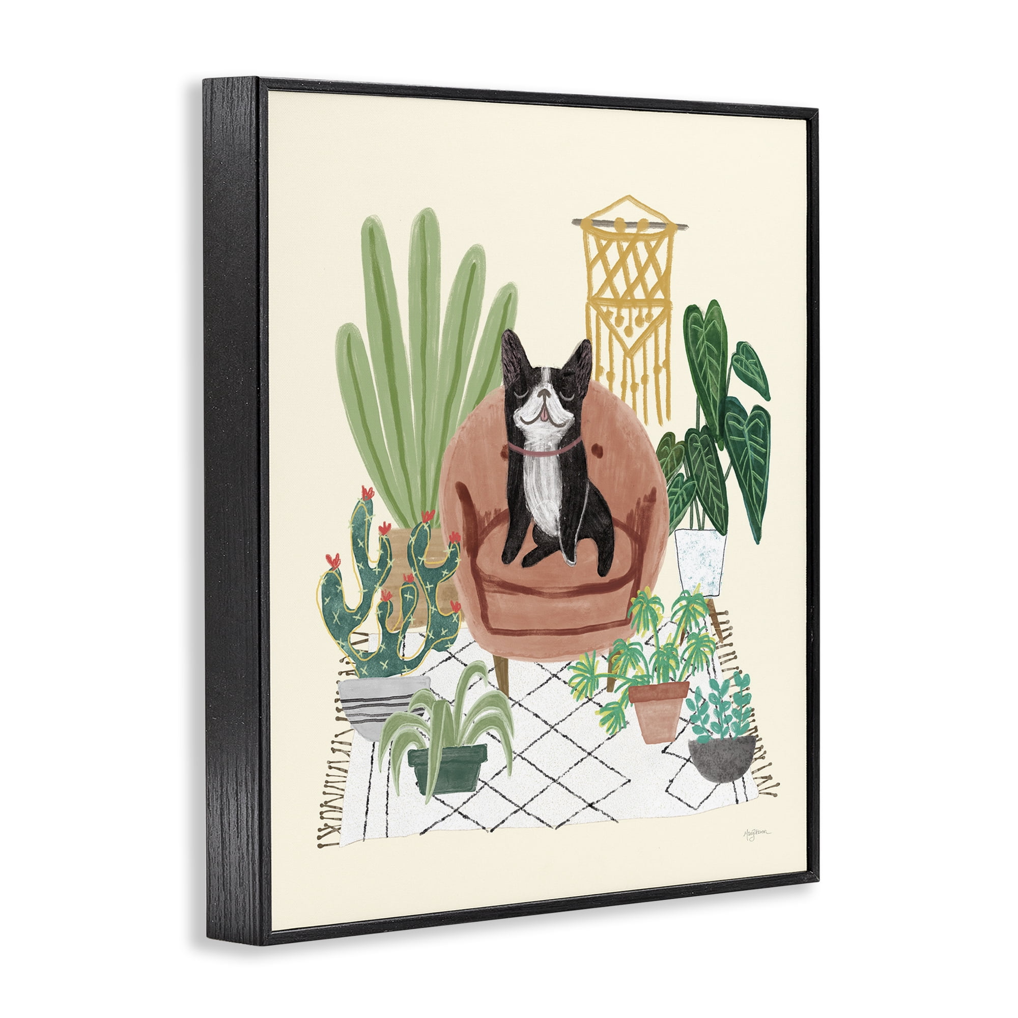 Stupell Industries Dog on Sofa with Plants Animals & Insects Painting Black Framed Art Print Wall Art, 24 x 30