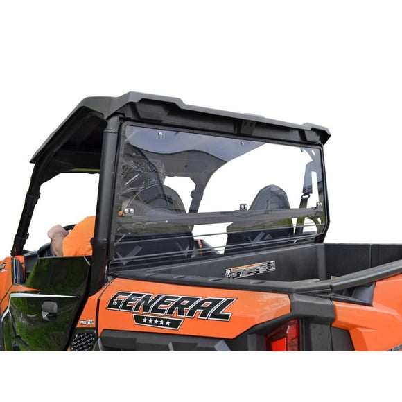 SuperATV Non-Scratch Resistant Clear Rear Windshield for 2016+ Polaris General 1000 / General 4 1000 and 2020+ General XP 1000 / General XP 4 1000 | 1/4" Thick Polycarbonate | Made in the USA!