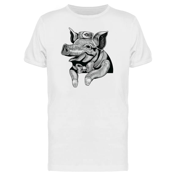 Pig With A Hat Line Art Tee Men's -Image by Shutterstock