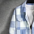 thumbnail image 4 of Men's Thick Long Sleeved Lapel Plaid Jacket Casual Style Loose Lapel Shirt Jacket Light Blue M, 4 of 6