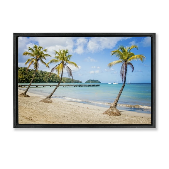 Stupell Industries Tropical Palm Tree Trio Nautical & Beach Photography Black Floater Framed Canvas Art Print Wall Art, 25 x 17