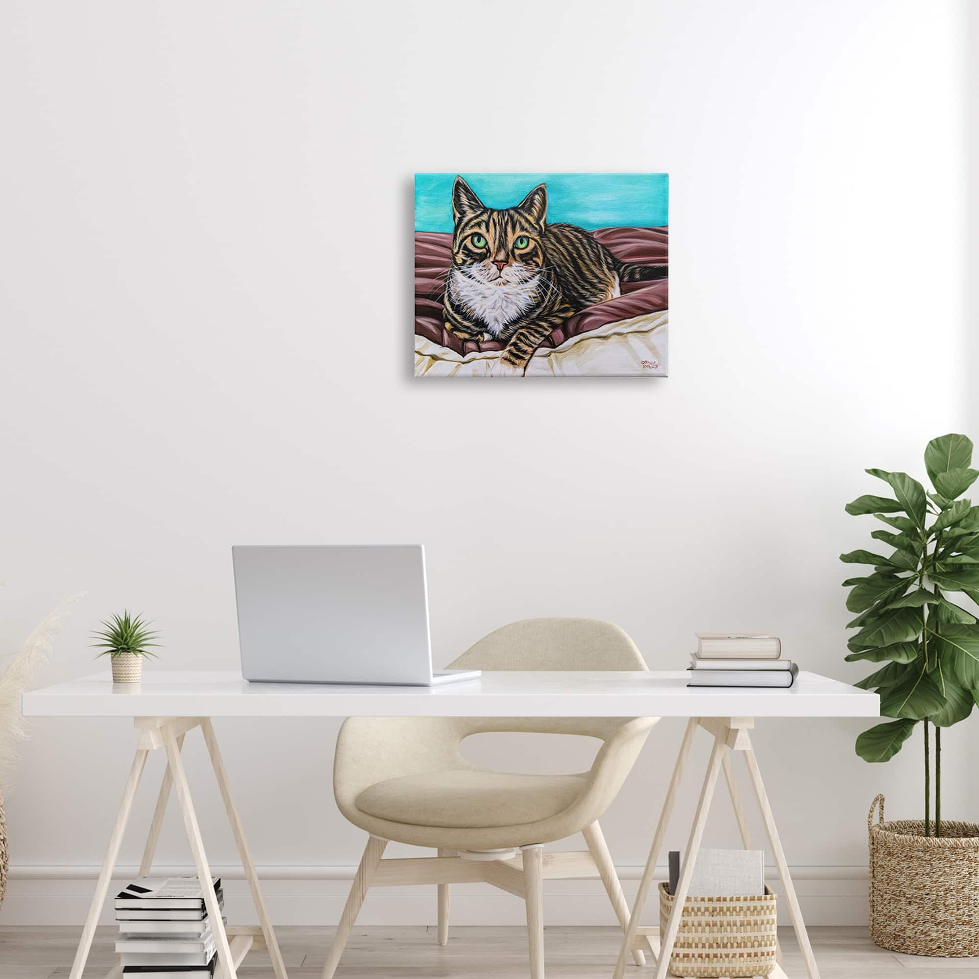 Stupell Industries Adorable Tabby Cat Green Eyes Cuddling Blanket Painting Modern Painting Gallery-Wrapped Canvas Print Wall Art, 40 x 30, Design by Carolee Vitaletti