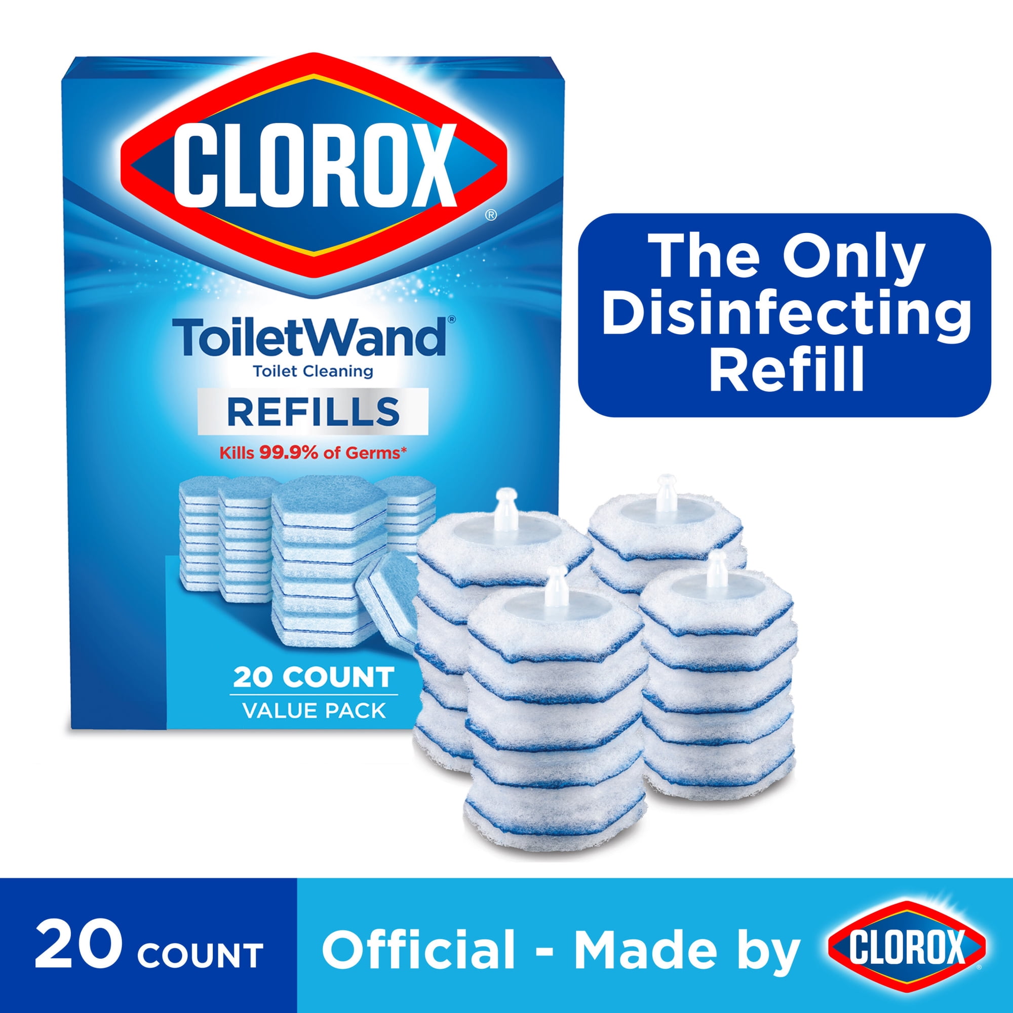 Clorox ToiletWand Toilet Cleaning Refills, Disinfecting Scrubbing Pads, 20 Count
