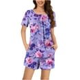 thumbnail image 2 of New trending & for spring Viikei Summer Sets Women 2 Piece Outfits,Women Casual Round Neck Print Short Sleeve Blouse Fashion Pants Pajamas Suit Purple XXXL, 2 of 6