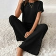 thumbnail image 6 of BYHONG Womens Pant Suits Women's Two Piece Outfits Crew Neck Slit Hem Blouses Women Pants Sets Black M, 6 of 7
