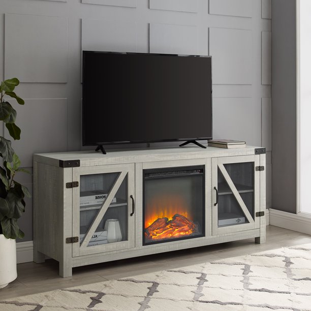 Manor Park Farmhouse Fireplace TV Stand for TVs up to 65", Stone Grey