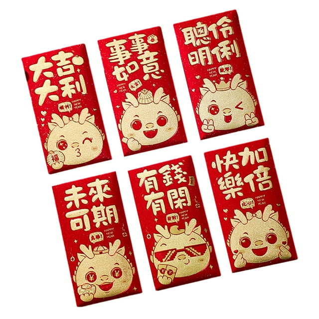 6 sobres rojos de año Nuevo Chino Hong Bao, sobres rectangulares para tarjetas de felicitación, paquete rojo del año del Dragón para graduación del , Estilo b mayimx Sobres rojos