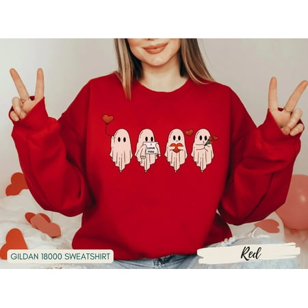 Ghost Valentine Sweatshirt  Spooky Valentine Sweatshirt  Cute Ghost Crewneck  Valentines Gift  Ghost Valentine  Pink Sweatshirt  Retro Ghost