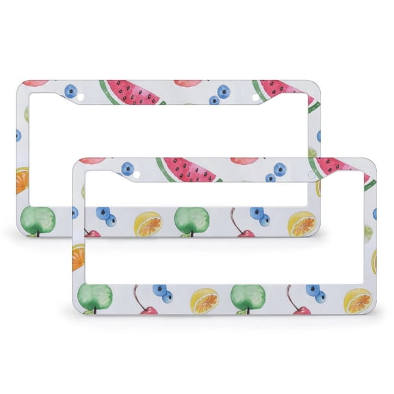 License Plate Cover Summer Friuts Watermelon Pear License Plate Cover License Plate Novelty License Plate Frame 2 Pcs Set Seamless Pattern Quality Aluminum License Plate Frame for Women Men