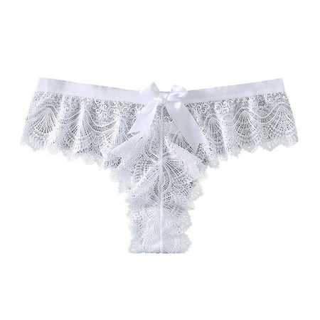 LWNYDPLSD Womans Underwear Women Bow Lace Thong Low Rise Hipster Seamless Thong Womens Panty Womens Underwear Cotton White S