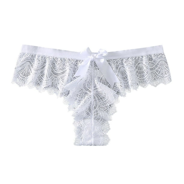 nsendm Female Underpants Adult Womens Trunks Underwear Women Sexy Bow Lace  Thong Low Rise Hipster Seamless Thong Organic Cotton Underwear 2t(White, L)  